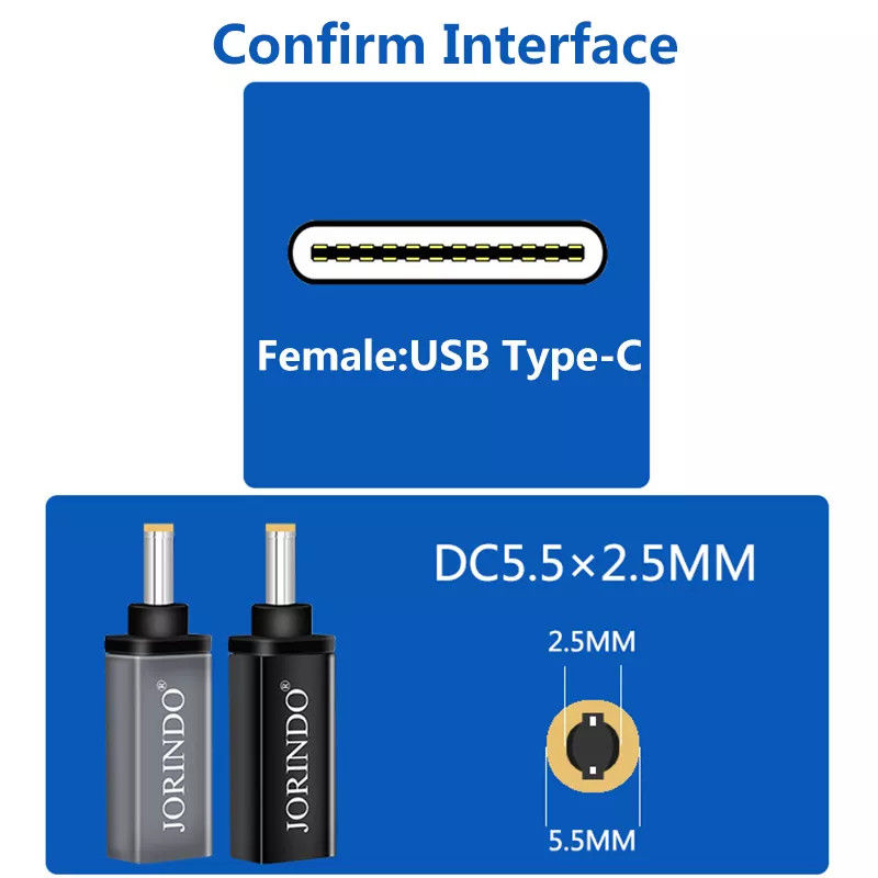 100W ইউএসবি টাইপ সি মহিলা থেকে DC 5.5x2.5 মিমি পুরুষ পিডি সংযোগকারী দ্রুত দ্রুত চার্জ