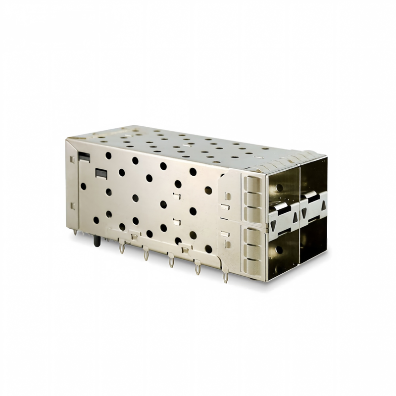 SFP+ 2x2 প্রেস-ফিট কানেক্টর ৮০পিন স্মল ফর্ম-ফ্যাক্টর প্লাগেবল প্লাস স্ট্যাকড ২-বাই-১ মাল্টি-পোর্ট SFP+ কানেক্টর লাইটপাইপ পোর্ট সহ