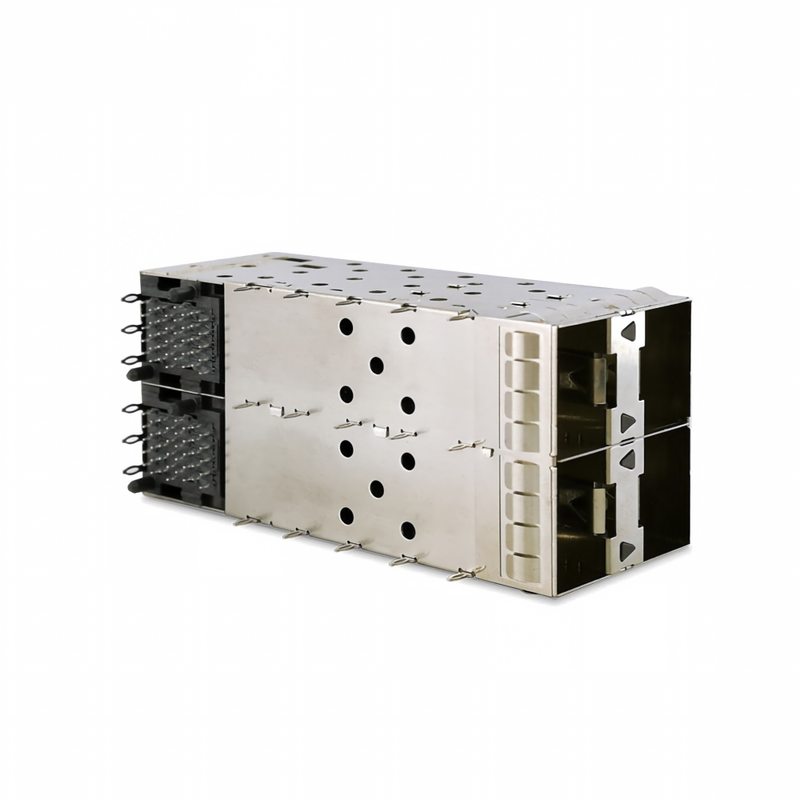 SFP+ 2x2 প্রেস-ফিট কানেক্টর ৮০পিন স্মল ফর্ম-ফ্যাক্টর প্লাগেবল প্লাস স্ট্যাকড ২-বাই-১ মাল্টি-পোর্ট SFP+ কানেক্টর লাইটপাইপ পোর্ট সহ