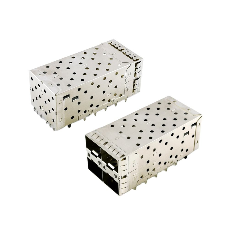 SFP+ 2x2 প্রেস-ফিট কানেক্টর ৮০পিন স্মল ফর্ম-ফ্যাক্টর প্লাগেবল প্লাস স্ট্যাকড ২-বাই-১ মাল্টি-পোর্ট SFP+ কানেক্টর লাইটপাইপ পোর্ট সহ
