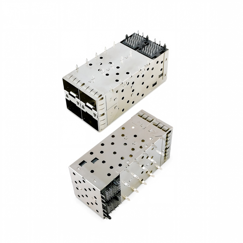 SFP+ 2x2 প্রেস-ফিট কানেক্টর ৮০পিন স্মল ফর্ম-ফ্যাক্টর প্লাগেবল প্লাস স্ট্যাকড ২-বাই-১ মাল্টি-পোর্ট SFP+ কানেক্টর লাইটপাইপ পোর্ট সহ