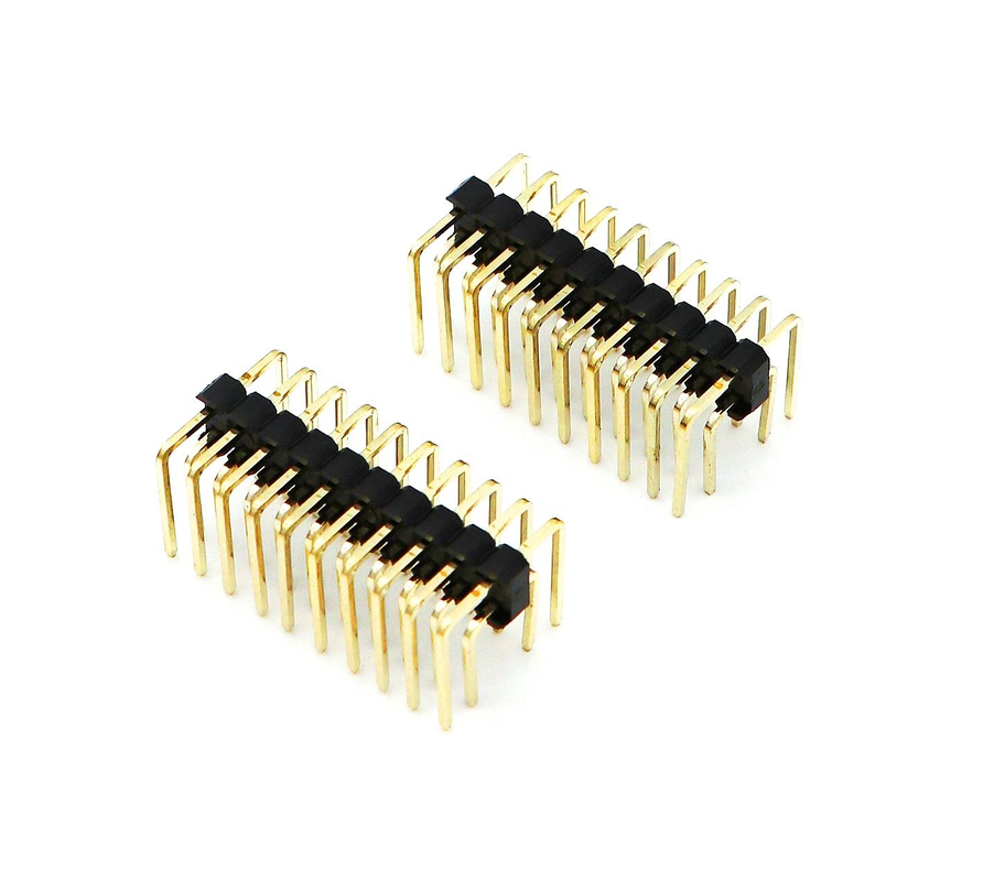 2.54mm পিচ পুরুষ পিন হেডার ডুয়াল সারি ডান কোণ PCB নাইলন SQ0.64mm H2.5mm 2*1P-2*40P