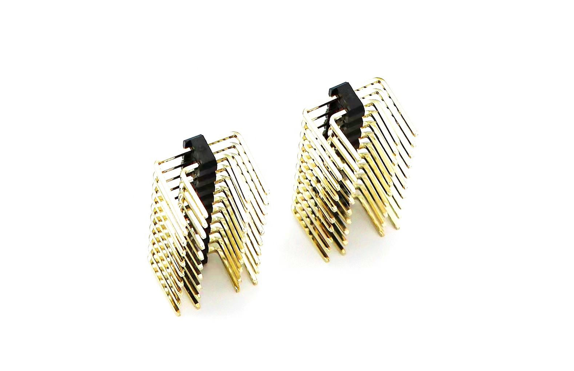 2.54mm পিচ পুরুষ পিন হেডার ডুয়াল সারি ডান কোণ PCB নাইলন SQ0.64mm H2.5mm 2*1P-2*40P