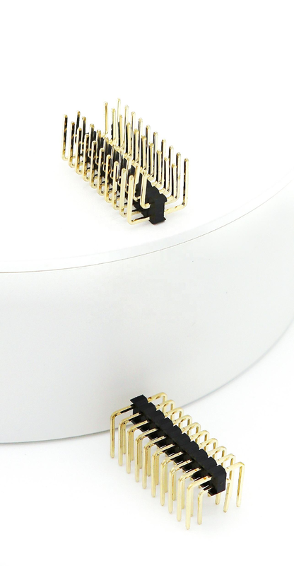 2.54mm পিচ পুরুষ পিন হেডার ডুয়াল সারি ডান কোণ PCB নাইলন SQ0.64mm H2.5mm 2*1P-2*40P