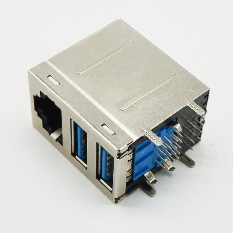 LAN ইথারনেট নেটওয়ার্কের জন্য PBT কম্বো USB 3.0 180 ডিগ্রি RJ45 সংযোগকারী